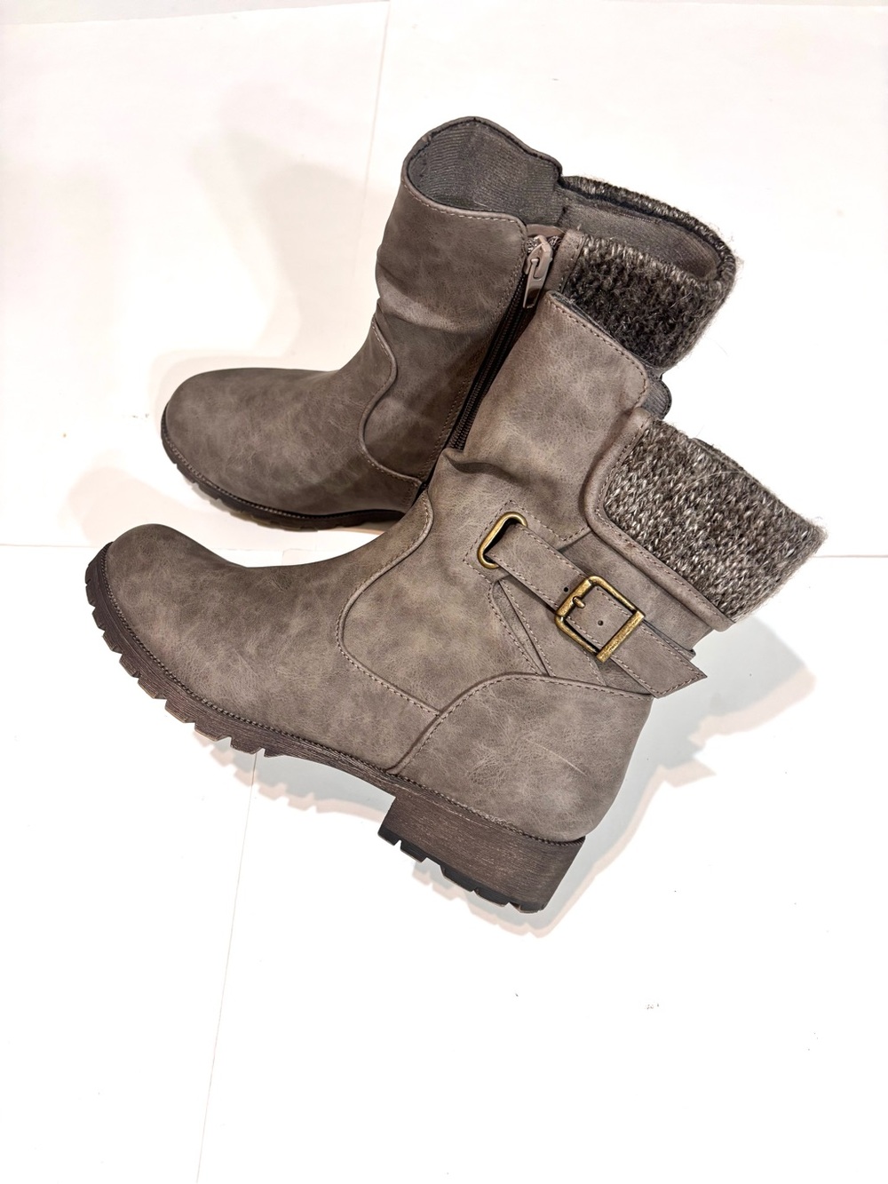 Maurices Gray Knit-Cuff Mid-Calf Boots with Buckle